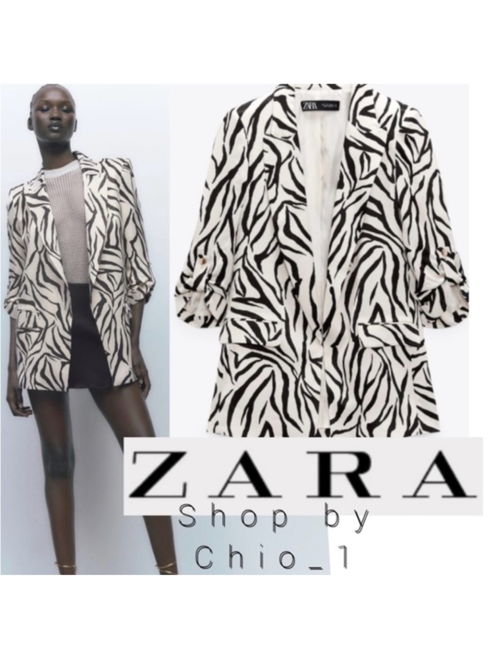 ZARA Black & White Zebra-Print Oversized Blazer
